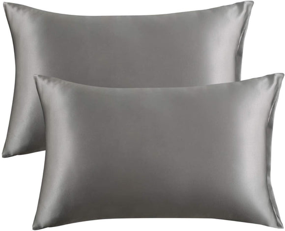 Dark Grey Satin Pillowcase (2 Pack) Silk Pillow Case, Queen Size(20x30 inch)