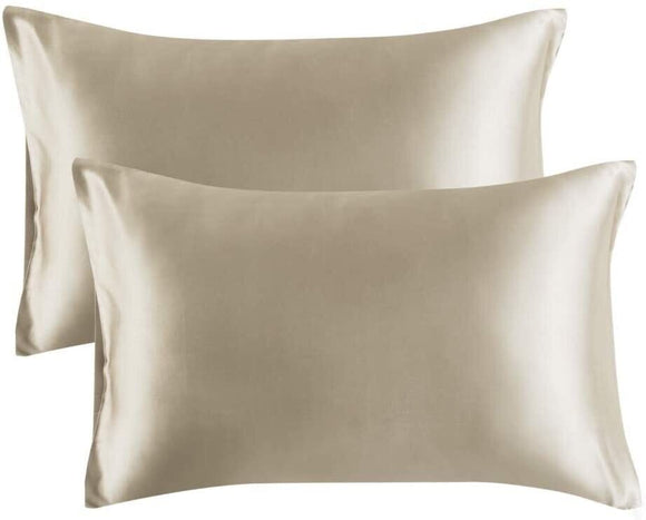 Khaki Satin Pillowcase (2 Pack) Silk Pillow Case, Queen Size(20x30 inch)